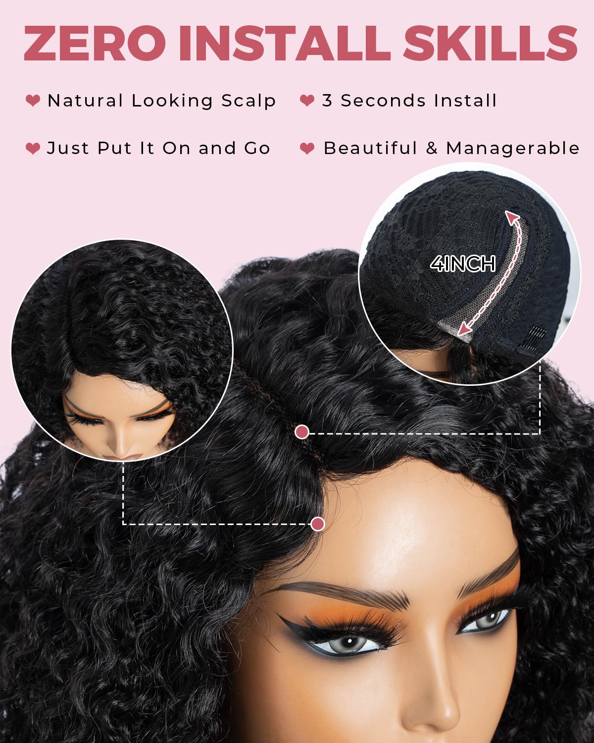 Style Icon Short Curly Bob Wigs Human Hair Wear and Go Glueless Wig for Women 10 inch Side Part Lace Deep Curly Bob Wigs C-Lace Jerry Curl Wig Natural Black (Color:1B) - Image 4