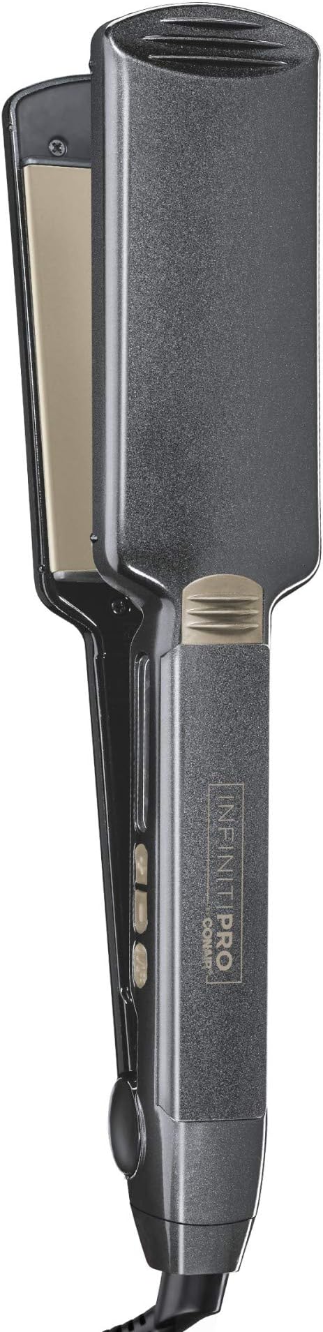 INFINITIPRO BY CONAIR Tourmaline Ceramic 2-Inch Flat Iron Hair Straightener, 2-Inch Flat Iron to Straighten or Curl, 5 Heat Settings, for All Hair Types and Textures, Metallic Gray