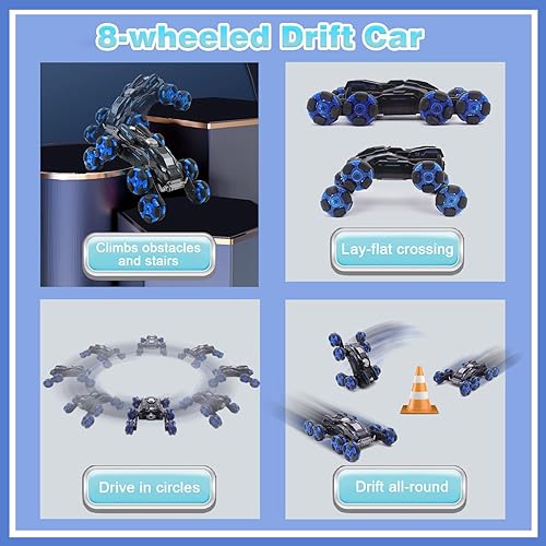 Miniatura 2 de Gesture RC Car Toys para niños de 8 a 12 años, auto de control remoto de mano de 2.4 GHz con luces en aerosol de música, sensor de gestos 8WD, auto