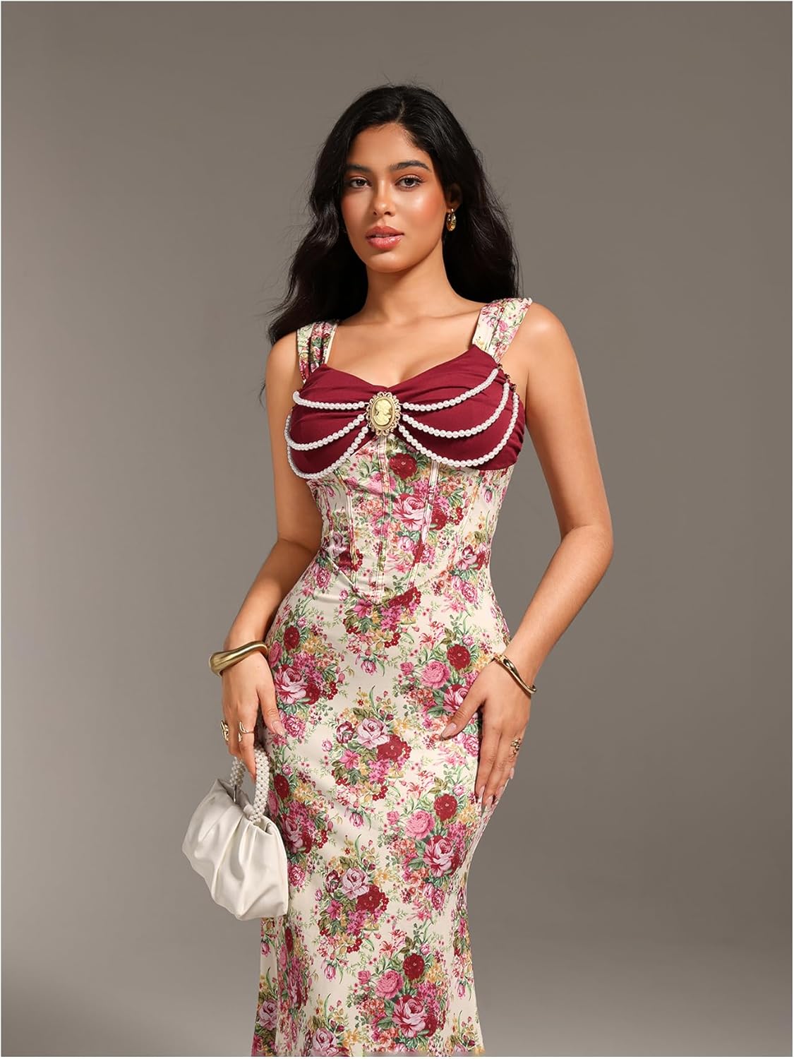 GORGLITTER Women's Lace Floral Tea Party Vintage Maxi Dress Summer Graduation Cocktail Wedding Guest Fishtail Sundress - Image 7