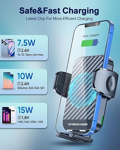 Miniatura 2 de Cargador de coche inalámbrico, soporte de teléfono de carga rápida de 15 W, cargador de automóvil, ventilación de aire, soporte para iPhone 14 13 12