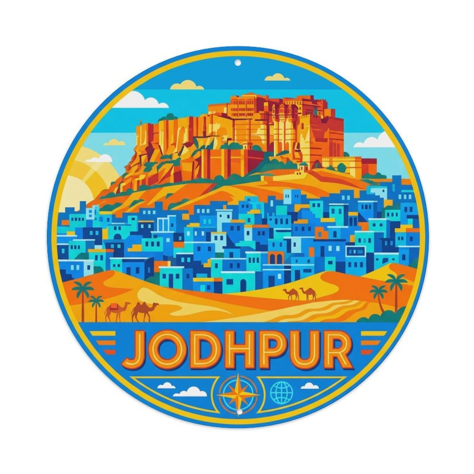 Este 8X8inch Style Travel India Vintage Jodhpur Metal Tin Sign