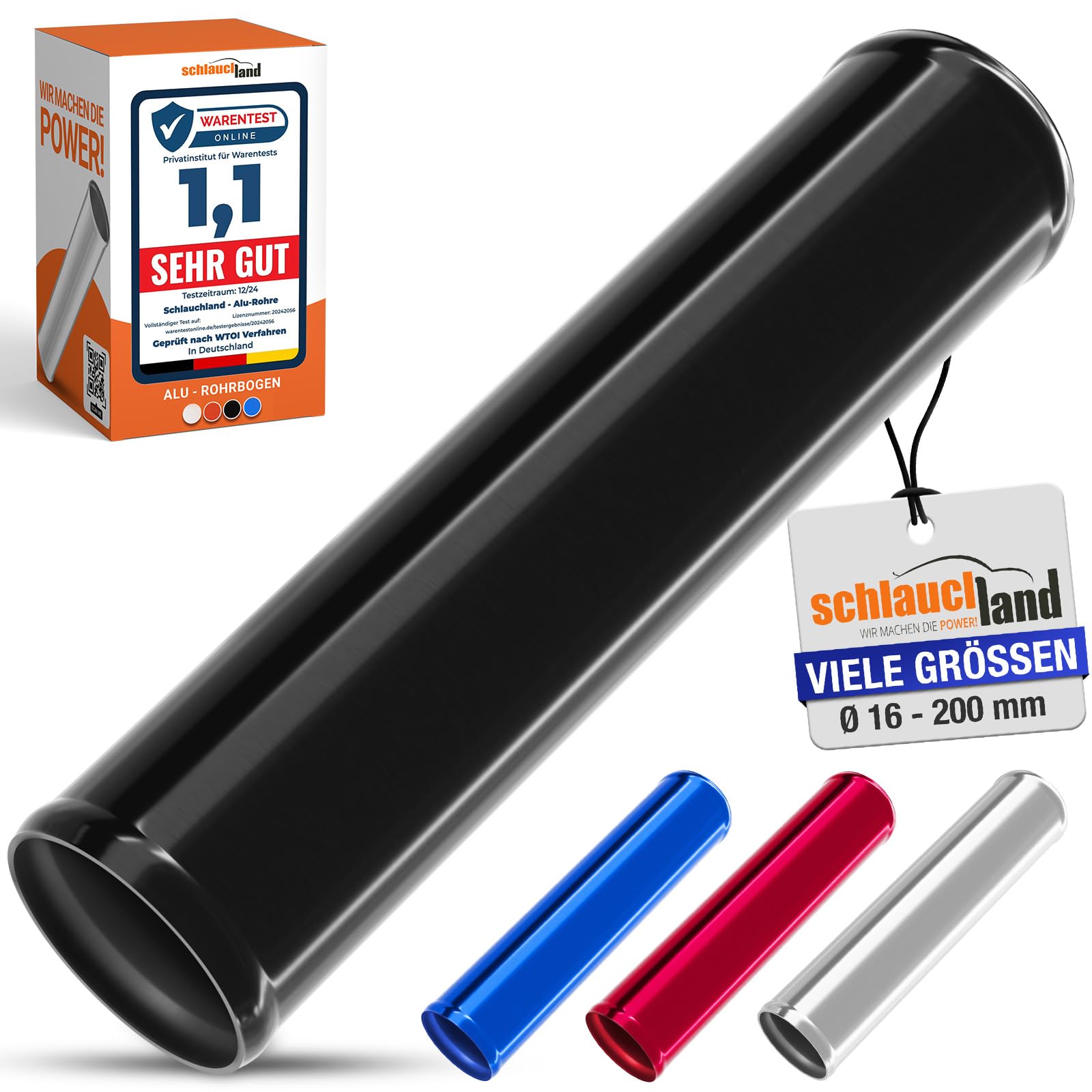 30cm Alu-Rohr AD-Ø 51mm Schwarz Alurohr poliert & gebördelt | AUSWAHL FARBEN & GRÖSSEN | Aluminium Rohr T6063 Motor KFZ LLK Turbo Kühler Hochtemperatur Druckluft DIN 40501 & EN AW-6063