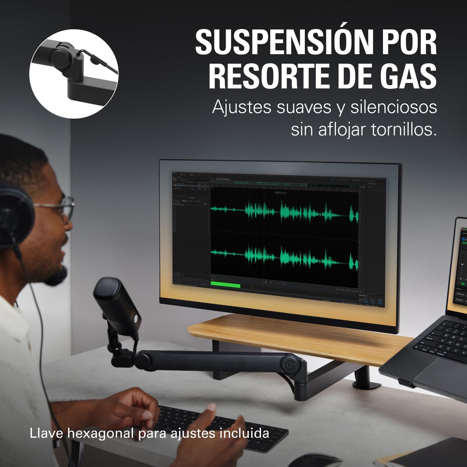 Elgato Wave Mic Arm Pro - Brazo de Perfil Bajo Giratorio 360° con suspensión de Gas para Micrófono, Compatible con micros Elgato/Shure SM7B/HyperX/Rode/Blue Yeti y más, Para Broadcasting/Podcasting