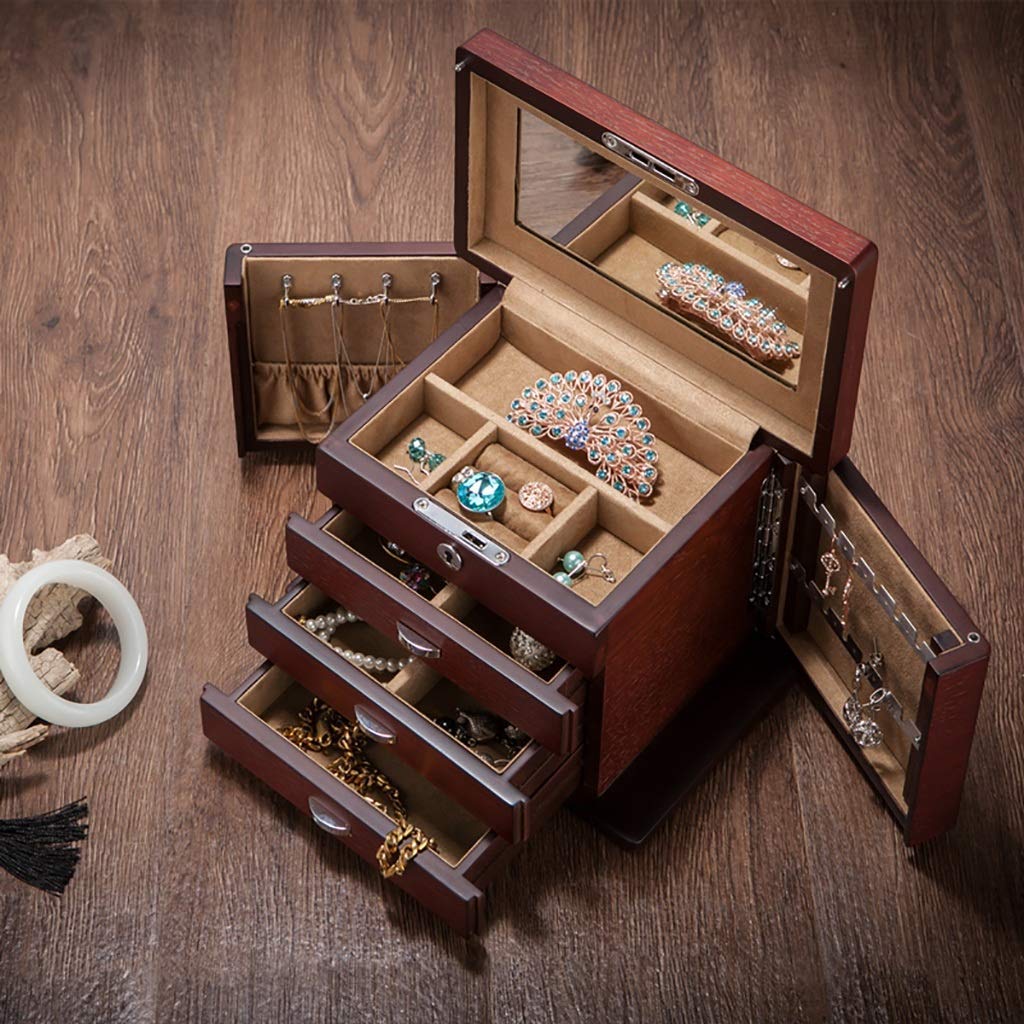 Exhibición Grande de la joyería/Estuche de Viaje del Almacenamiento de la joyería del Maquillaje del Organizador de la Caja de Regalo con la Cerradura