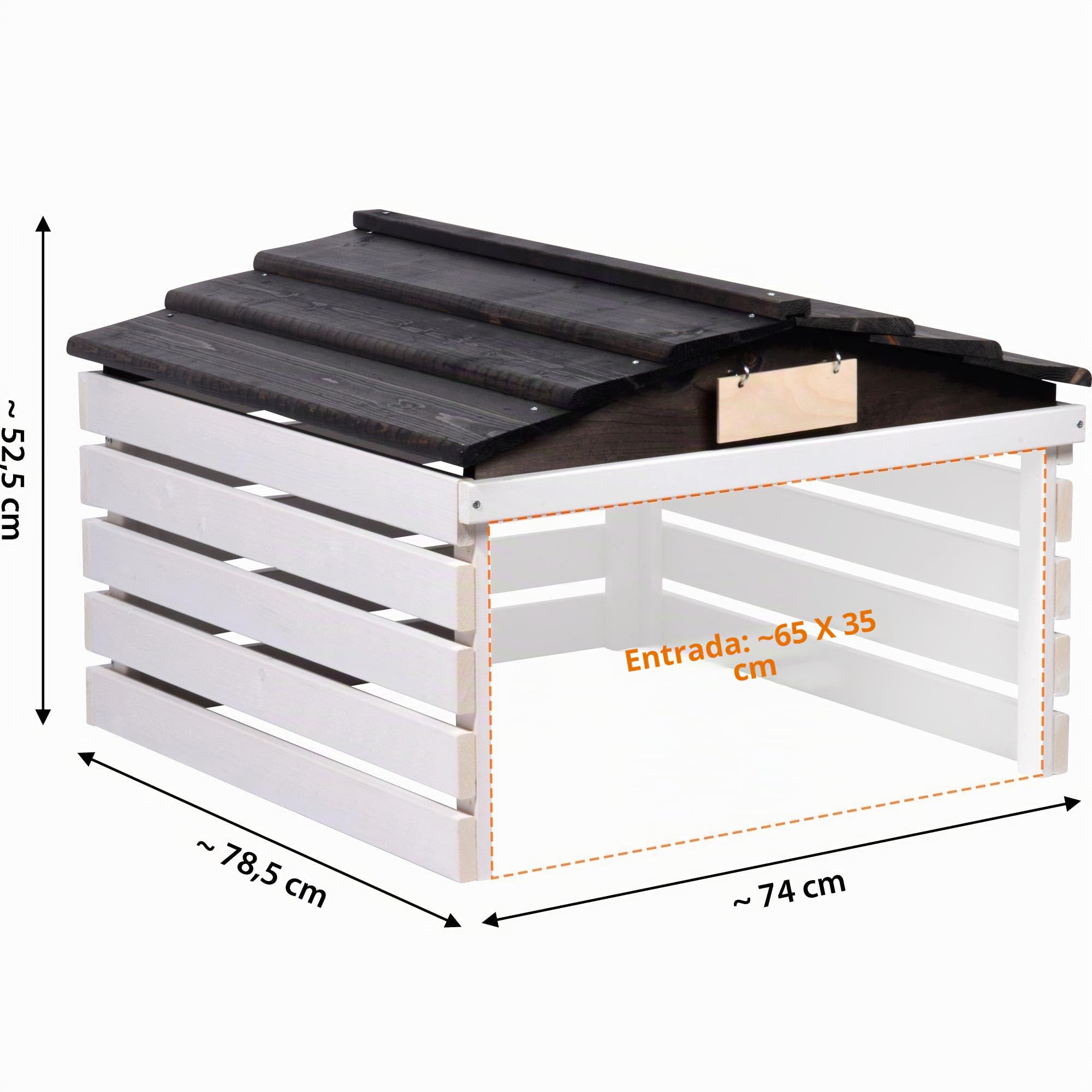 dobar® Garaje para Robot cortacésped de Madera con Techo extraíble, con Escudo Personalizable, 78,5 x 74 x 52,5 cm, Color Blanco y Negro