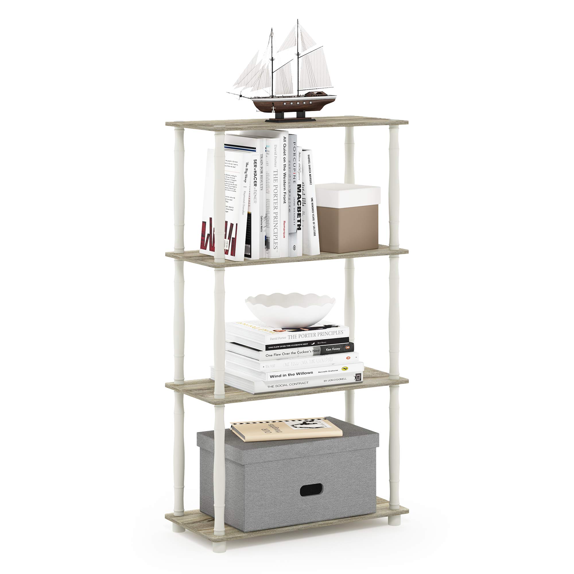 Furinno TURN-N-TUBE Storage Shelves, 4-Tier Book Shelf, Corner Shelf, Toolless Open Shelves, Classic Tubes, for Organization and Storage, Living Room, Home Office, Sonoma Oak