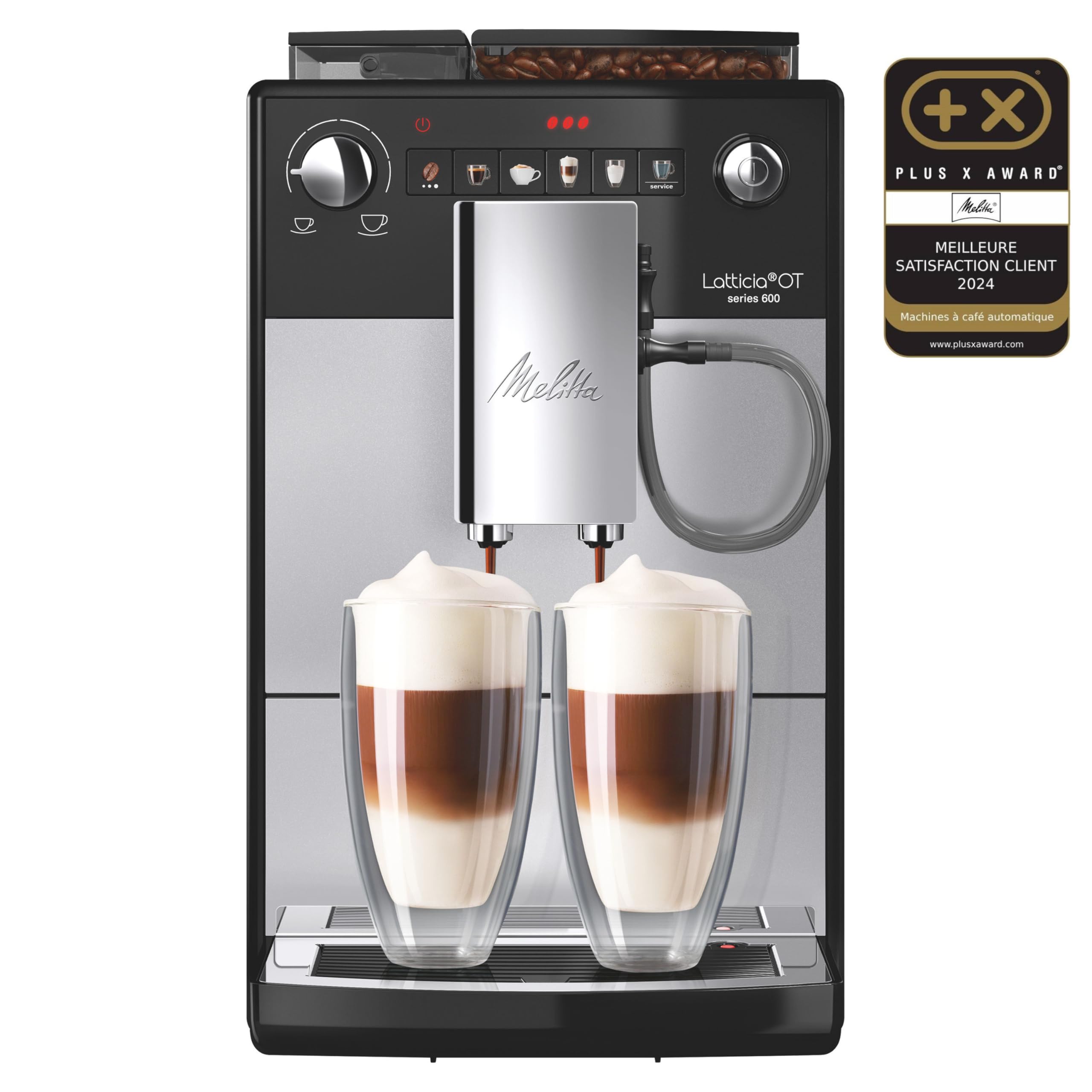 Melitta Latticia One Touch Argent, Machine à Café à Grains avec Broyeur et Système Latte Perfection, Silencieuse, Mode 1 à 2 Tasses, Automatique, F300-101, 1450W Unique