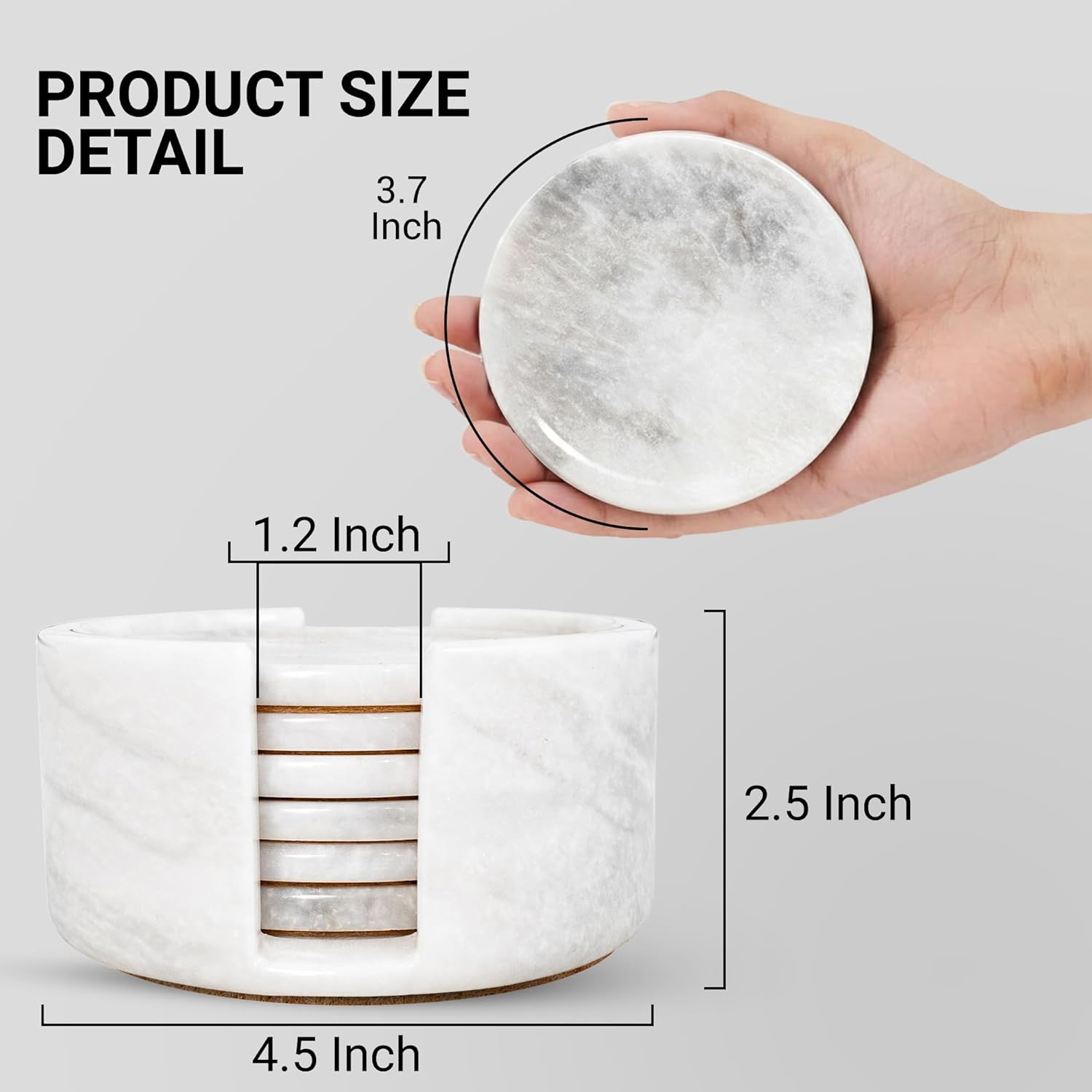 Marble Coaster Set of 6-3.7" Round Marble Drink Coasters, Cork Backing Non-Slip, Office Protect Tables from Stains and Scratches, White - Image 2