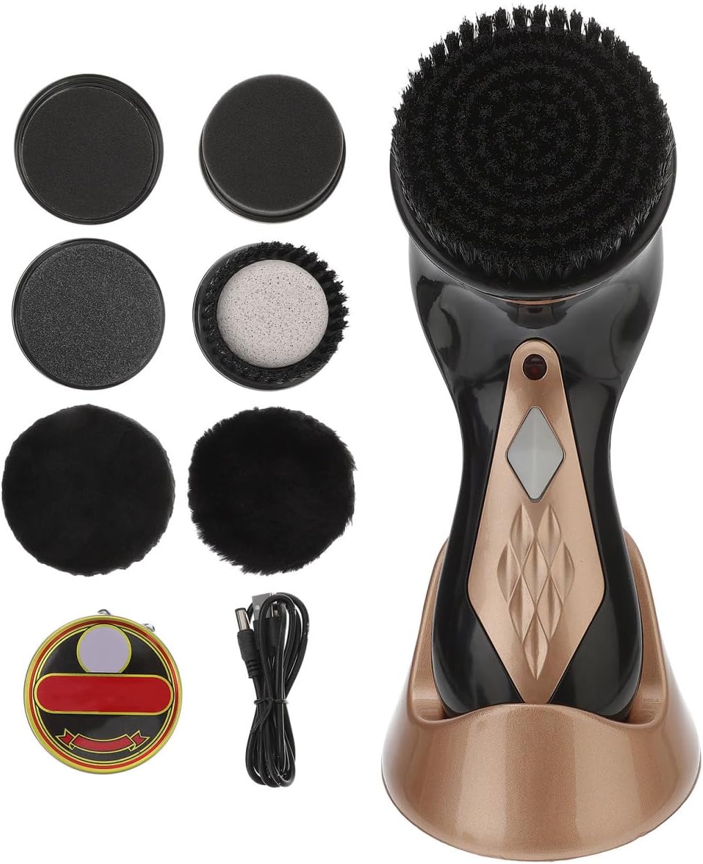 SOLUSTRE Electric Shoe Shine Kit - Mini Portable Handheld Shoe Cleaner with Brush & Polisher for Leather Bag Sofa