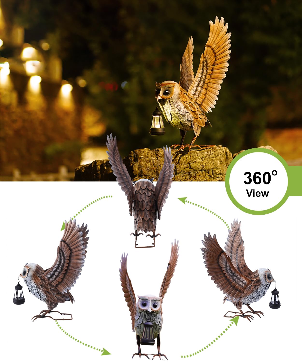 Metall Eule Figuren mit Solarlampen Gartendeko für Außen 53.5CM | Eulen Vogel Gartenfiguren, Lustige Geschenke für Frauen Männer Mama, Deko Wohnzimmer Garten Balkon Wetterfest Deko