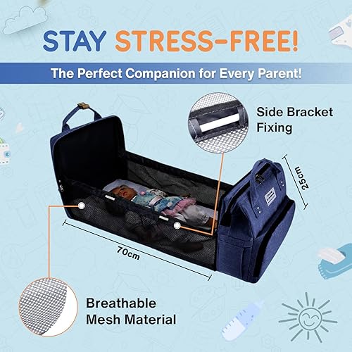 Miniatura 3 de Mochila para pañales para bebé con cambiador, grande, resistente al agua, con espaciosos compartimentos, Azul (deepblue), Mediana, Lindas bolsas de