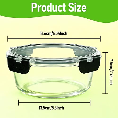 Miniatura 2 de Paquete de 8 recipientes de vidrio para preparación de comidas, recipientes redondos de almacenamiento de alimentos de 32 onzas con tapas, cuencos