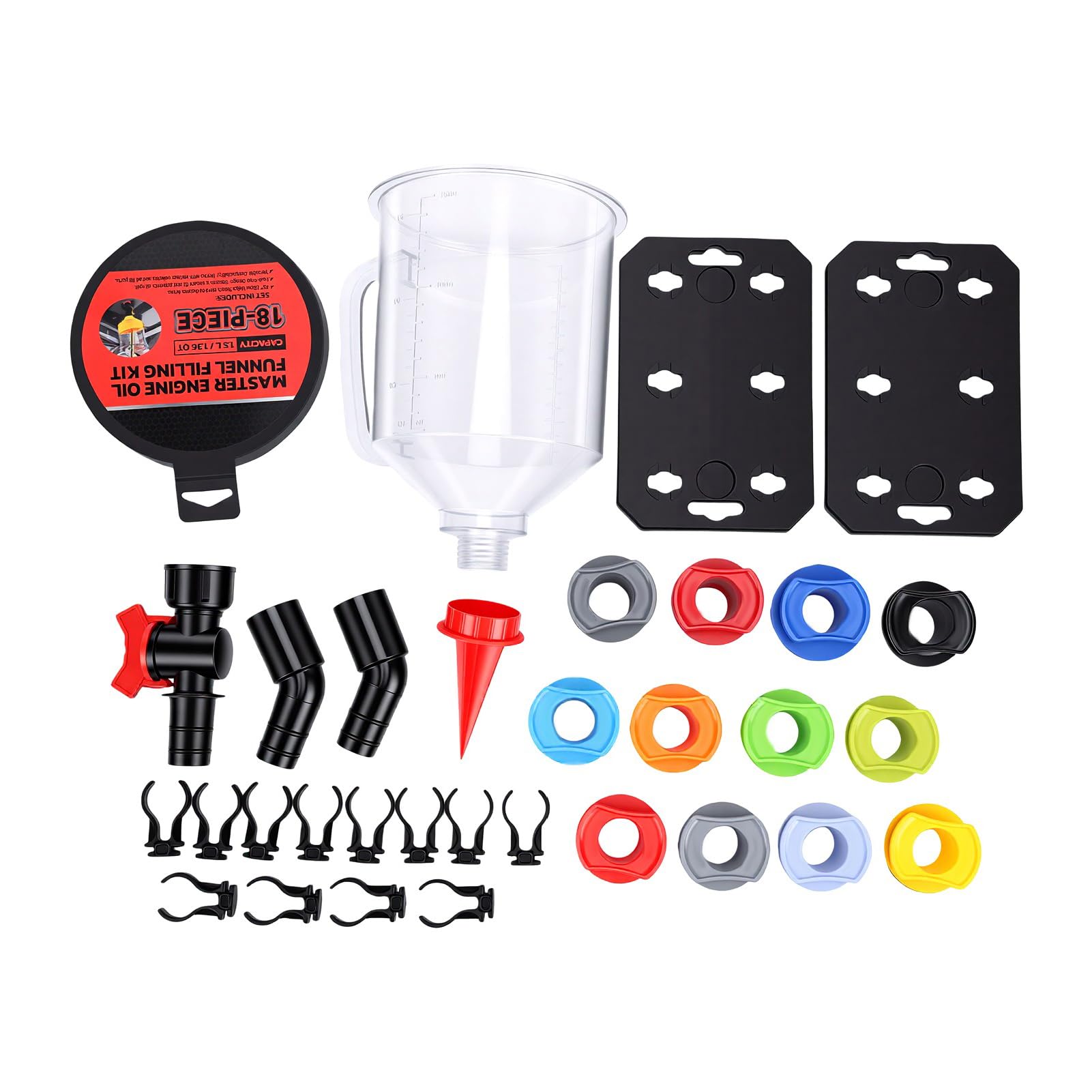 KIMISS Motoröltrichter-Set 1,5 L mit Absperrventil und 12 Adaptern