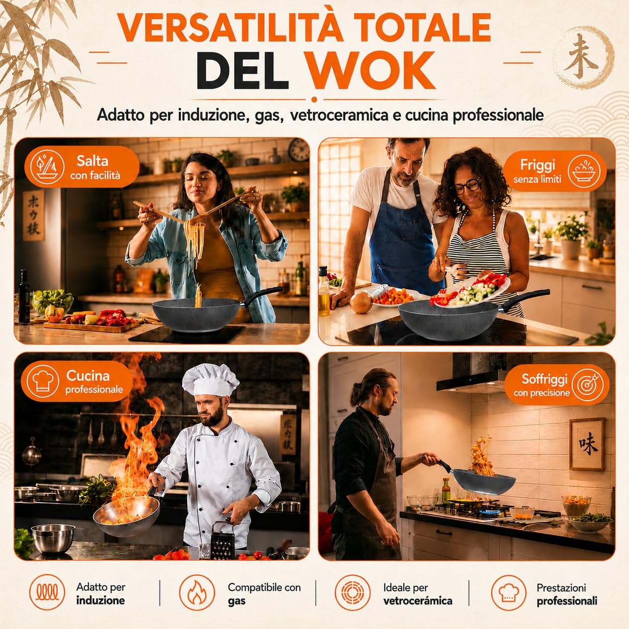 TEHORNEO Wok, Pentola Wok Induzione 28 cm Alluminio Antiaderente, Padella Wok, Pentola Wok, Wock Padella, Wook, Saltapasta Antiaderente, Wok Professionale, Padelle Wok, Woke, Wok Grande, 28 cm