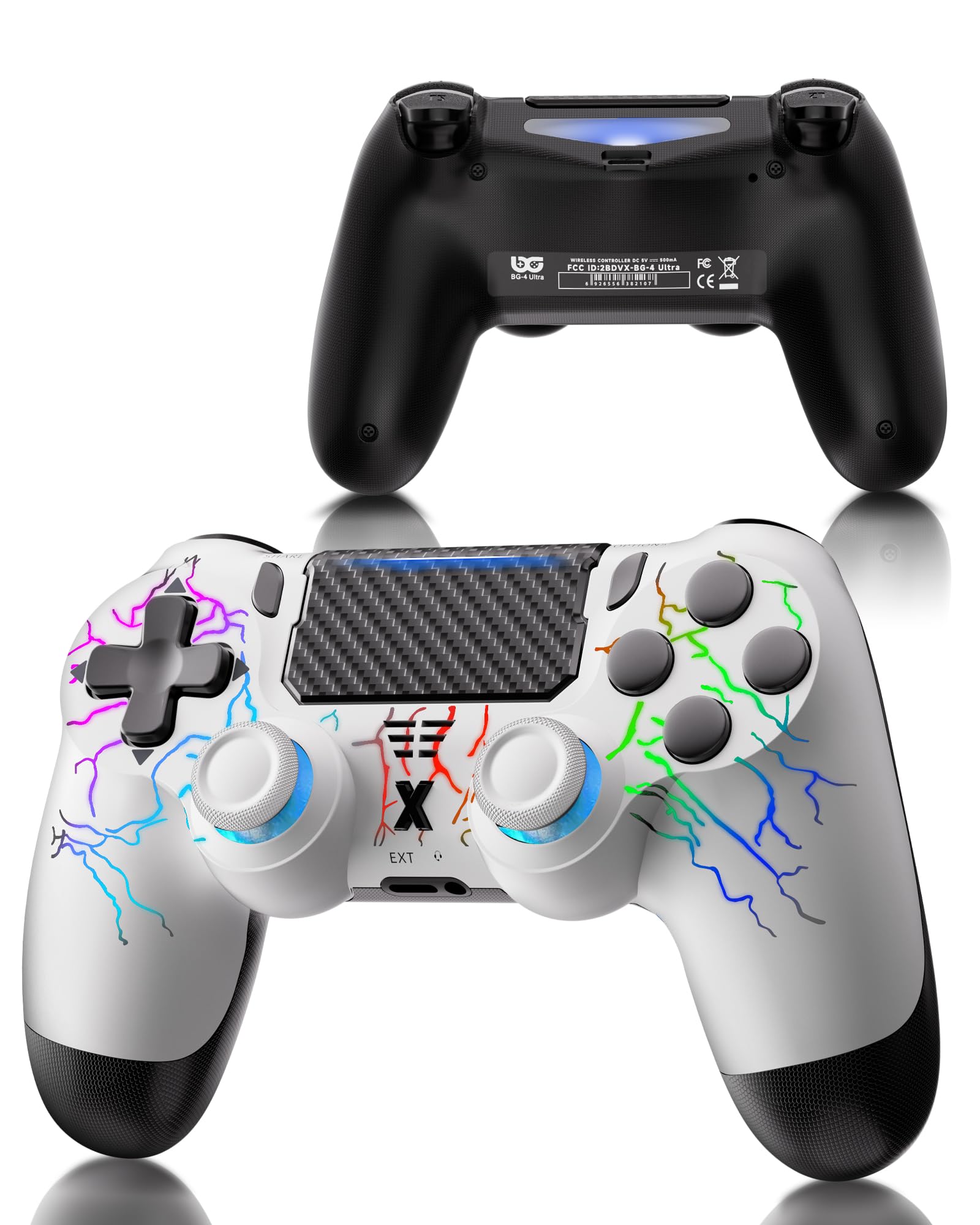 RUIZHI Controller LED Design a Forma di Fulmine, Controller Wireless per Playstation 4 compatibile con PS4/Pro/Slim/PC, con Batteria da 1000 nAh, Cavo USB-C, 1 Pezzo, Bianco
