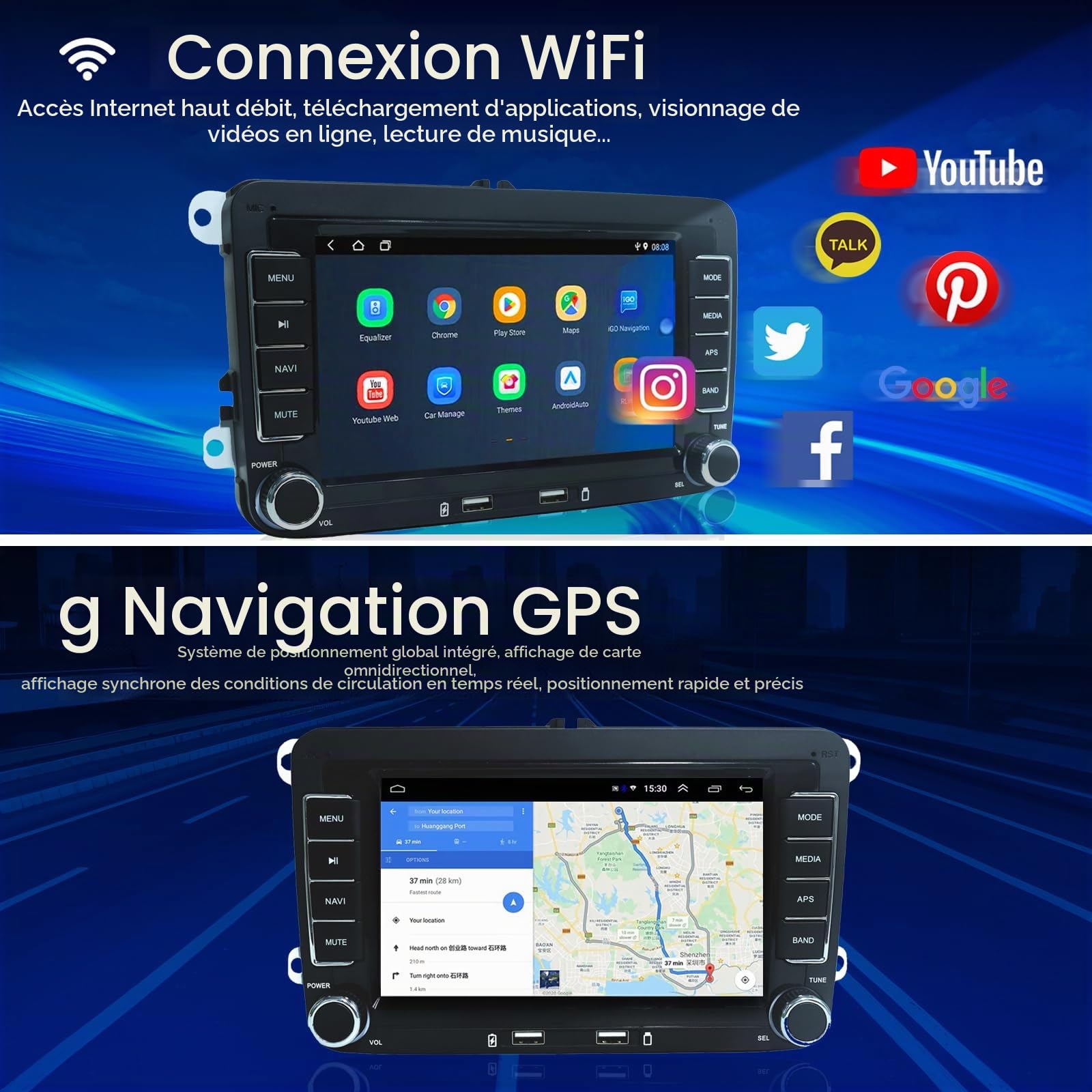 Autoradio Carplay Android Auto pour VW Golf 5 6 Polo Seat Skoda