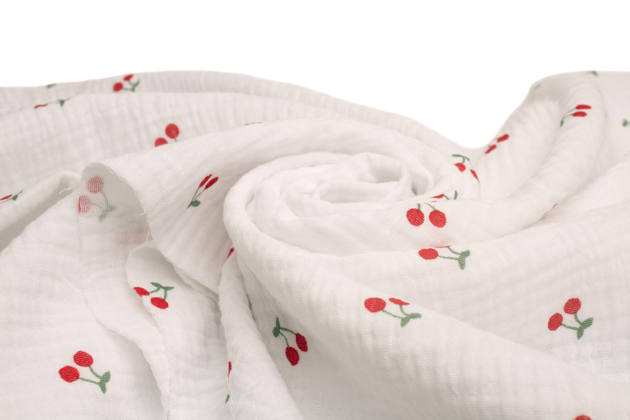 Mussola di cotone stampata Double gauze 50 x 130 cm Ciliegie su bianco
