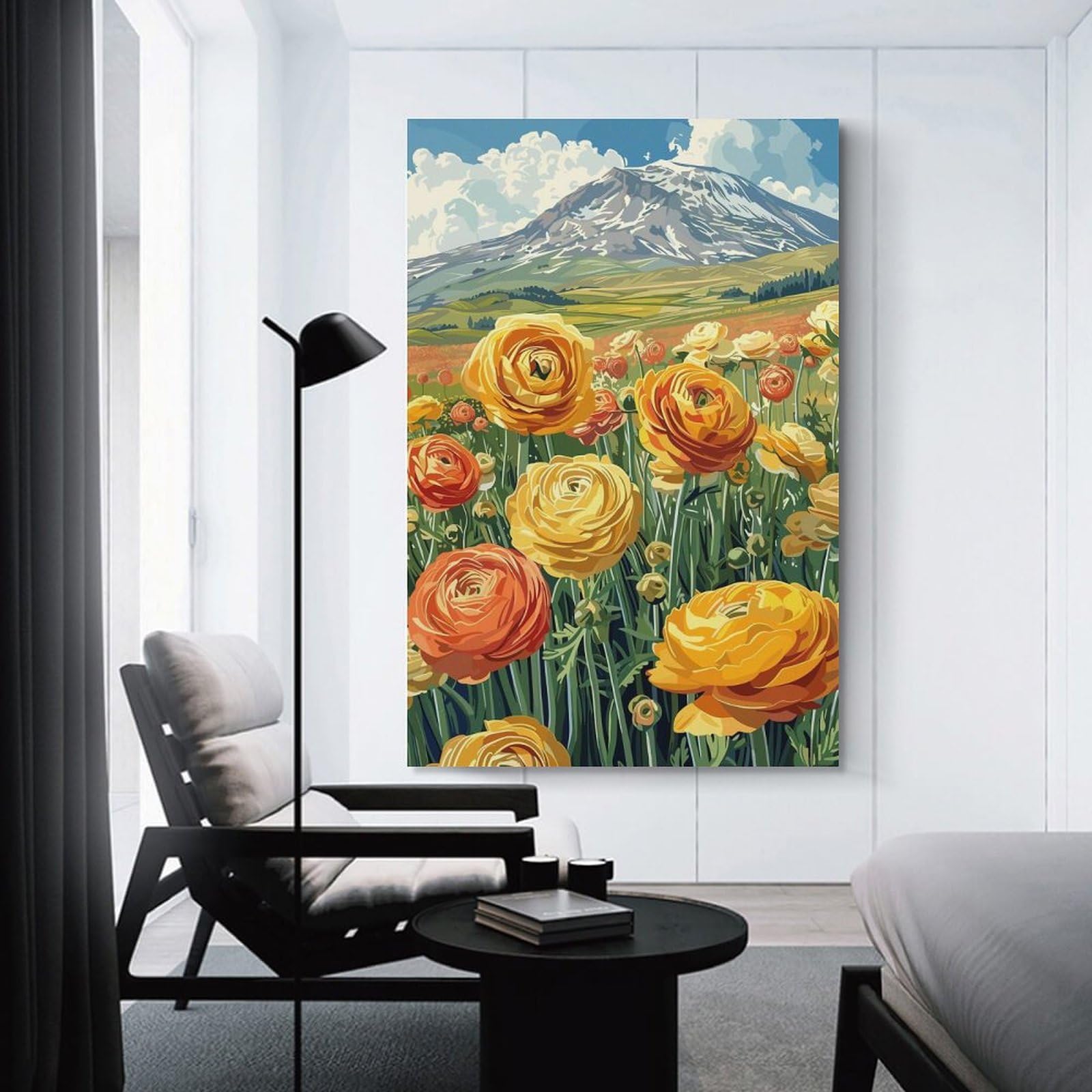 Junmoney Home Decor Wall Art Mountain Meadow Flowers, 12x18inch(30x45cm), for New Homes, Bedrooms Or Workspaces, Decorative Present for New Homes