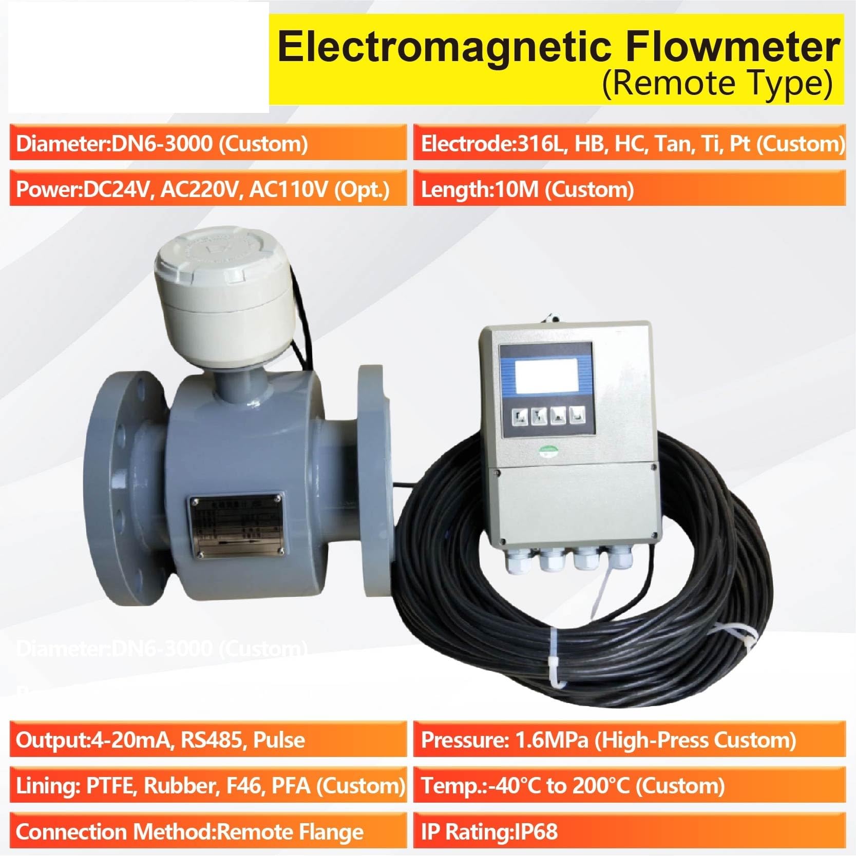 Caudalímetro electromagnético de tipo dividido IP68 for aguas residuales en tuberías de líquidos, medición digital inteligente de caudal industrial DN10-DN50 Fácil de controlar(DN15)
