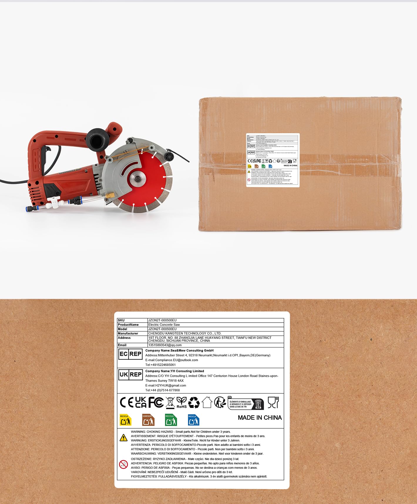 Sierra de hormigón eléctrica, 4800 W, 5000 rpm, disco de diamante de 190 mm, profundidad de corte de 71 mm, protección contra polvo, para instalación en bruto de mármol, mango antideslizante y