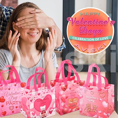 Miniatura 6 de Aviski 4 bolsas de regalo reutilizables para el día de San Valentín, bolsas de golosinas con asas, bolsas de golosinas, bolsas multifuncionales no