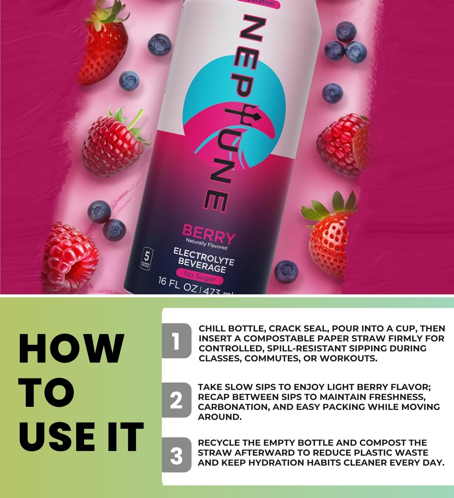 12x Enhanced Berry Water 16 fl oz Bundle with 50pc Paper Straws — Refreshing Flavored Hydration Drink for Daily Use and On-the-Go Convenience — Gift Set (13 Items)