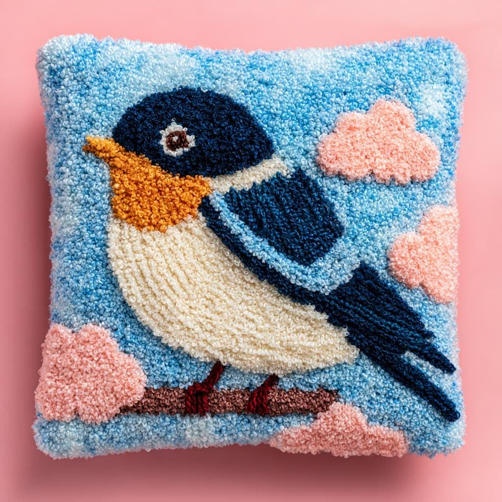 Taxpy Latch Hook Pillow Case Embroidery Kits, Animals Birds DIY Needlework Latch Hook Cushion Cover Kits,Sofa Cushion Cover,17x17inch