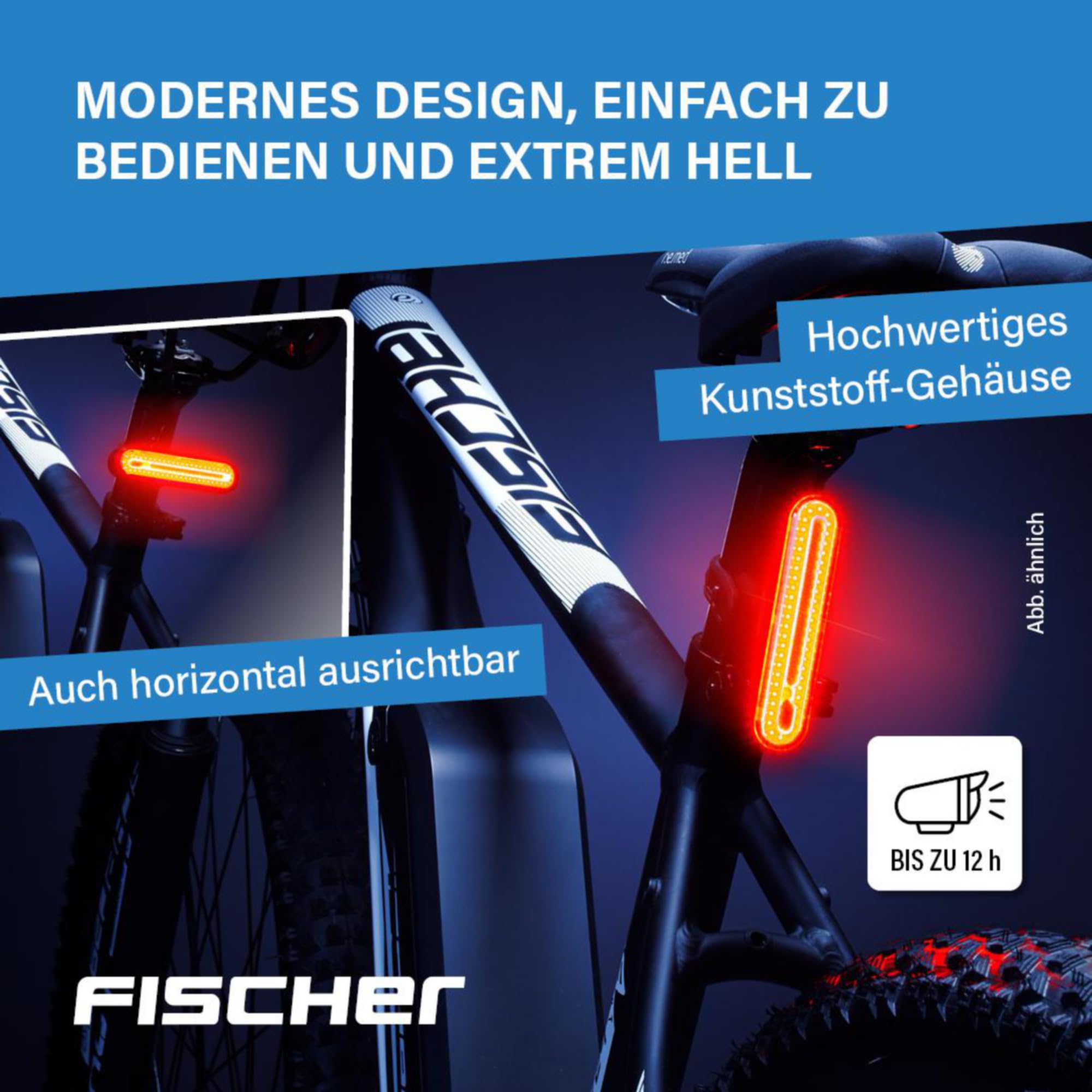 Fischer Juego de iluminación para Bicicleta 80/40/20 Lux, Juego de Luces de batería, luz Delantera y Trasera, con batería y función de Carga USB, 3 Funciones de luz, protección contra Salpicaduras