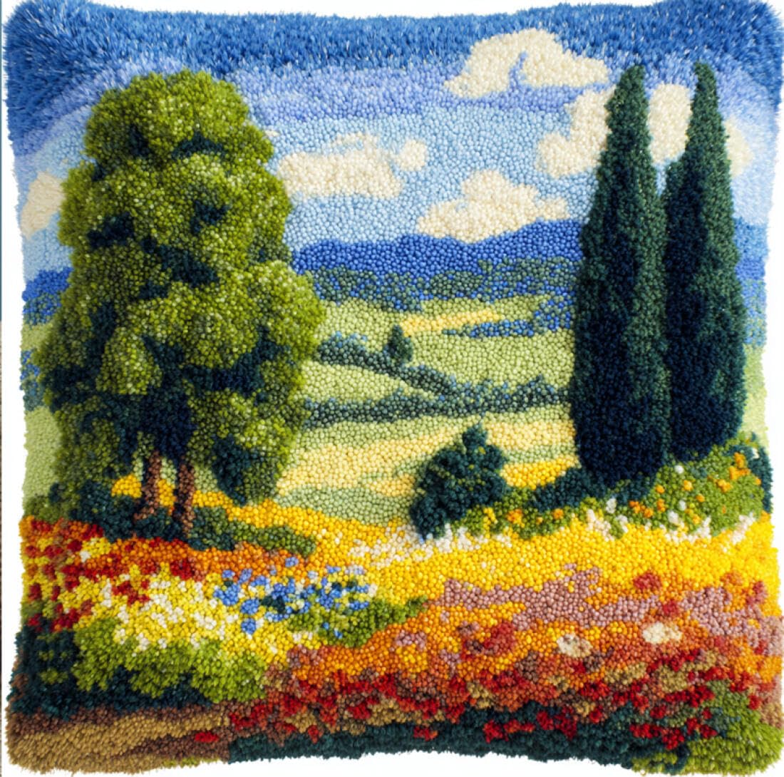 Kitquiver Latch Hook Cushion Craft Kits Rural Scenery DIY Latch Hook Kits Pillowcase Embroidery,Knitting,Gift for Adults/Beginners 17x17In