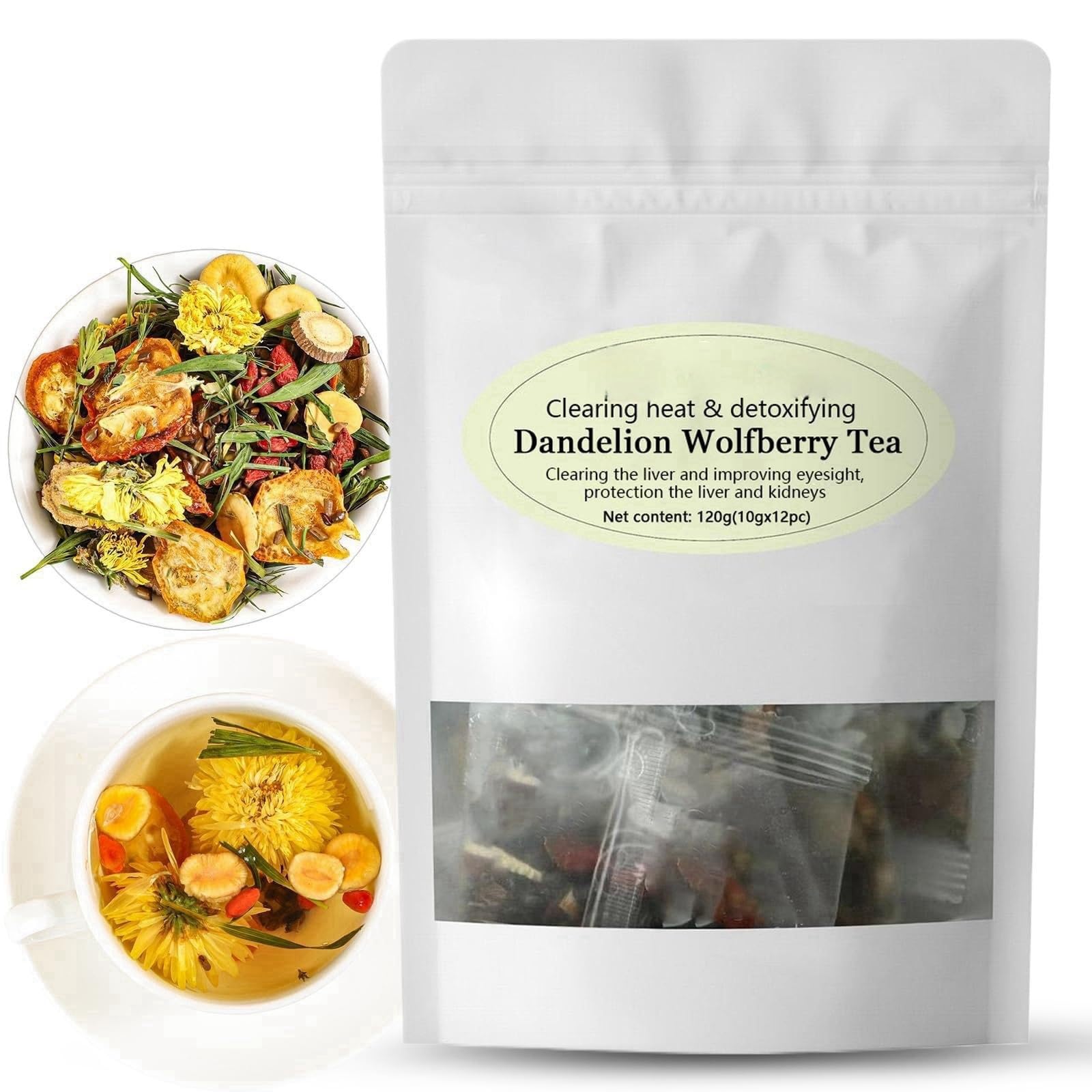 Tisane de Pissenlit et de Baies de Goji, Bio - Mélange Naturel de Sept Ingrédients À Base de Plantes, pour la Santé des Reins et du Foie, 120 g par Paquet