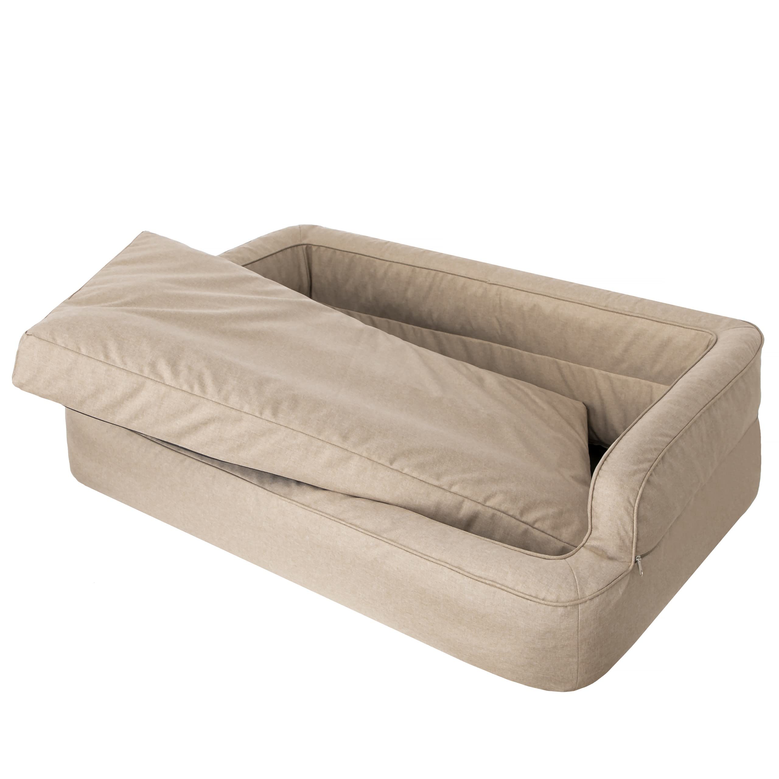 PillowPrim Cuccia per Cani e Gatti, Mobili per Animali Con Rivestimento Rimovibile, Cuscino, Lettino, Divano per Cani, Beige, XXL: 117 x 79 cm