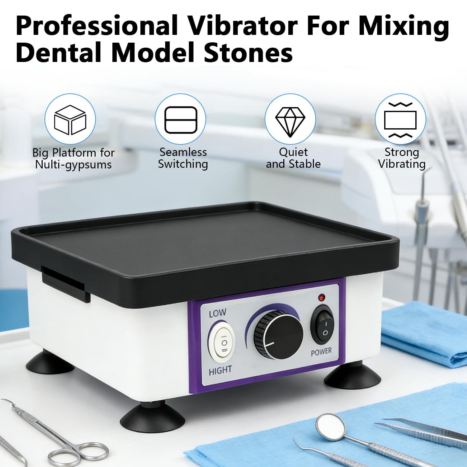 Dental Oszillator 220V 120W Elektrisch Square Einstellbare Geschwindigkeit Rüttelplatte Gips Lab Dental Vibrator für Mischen von Gips,Harzguss,Gießen Modellen,Perfekt für Zahnkliniken, Krankenhäusern