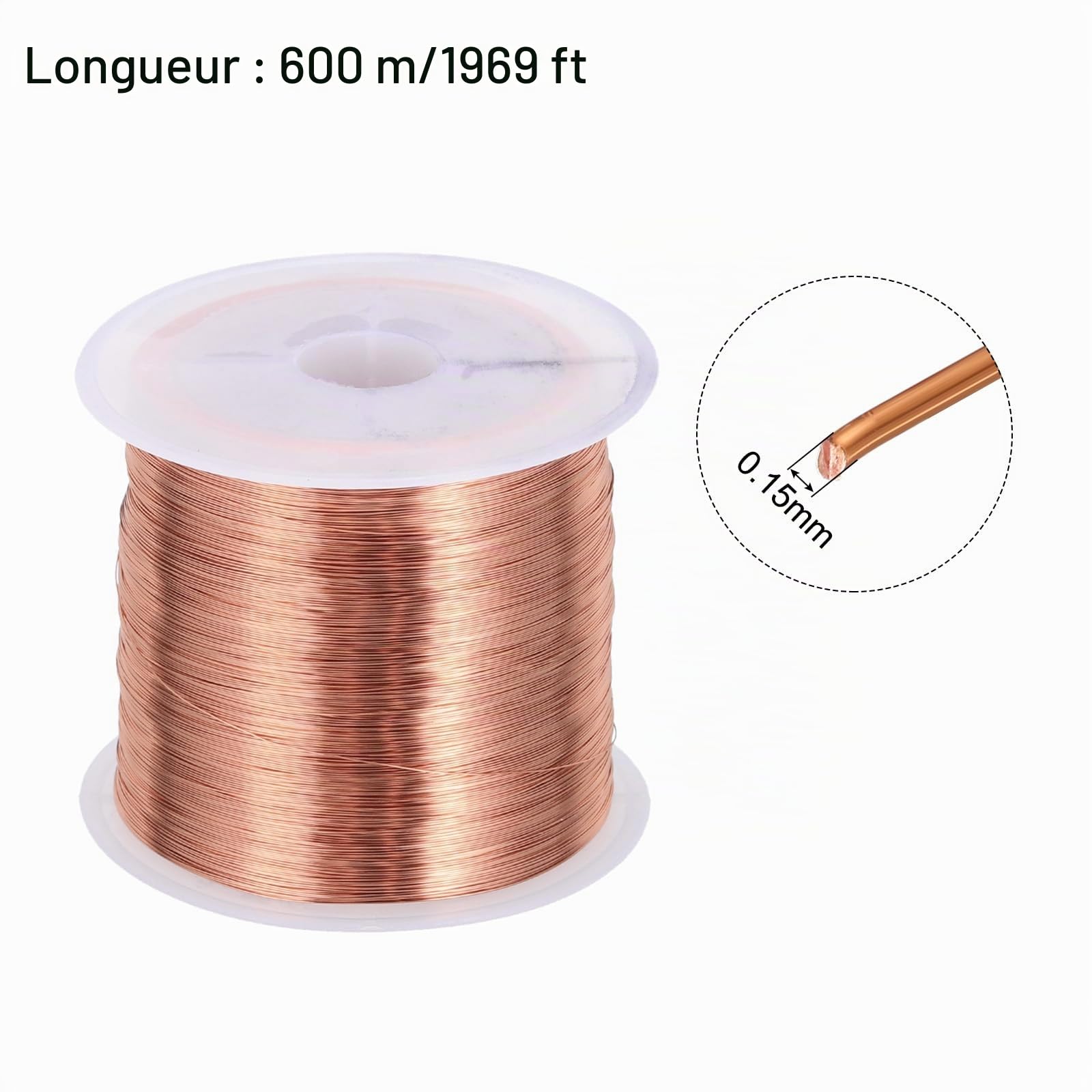 QUARKZMAN Fil de Cuivre Émaillé de 0,15 mm, 600 m/1969 ft, 100 g, Fil de Bobinage Magnétique Émaillé pour Transformateurs et Inducteurs
