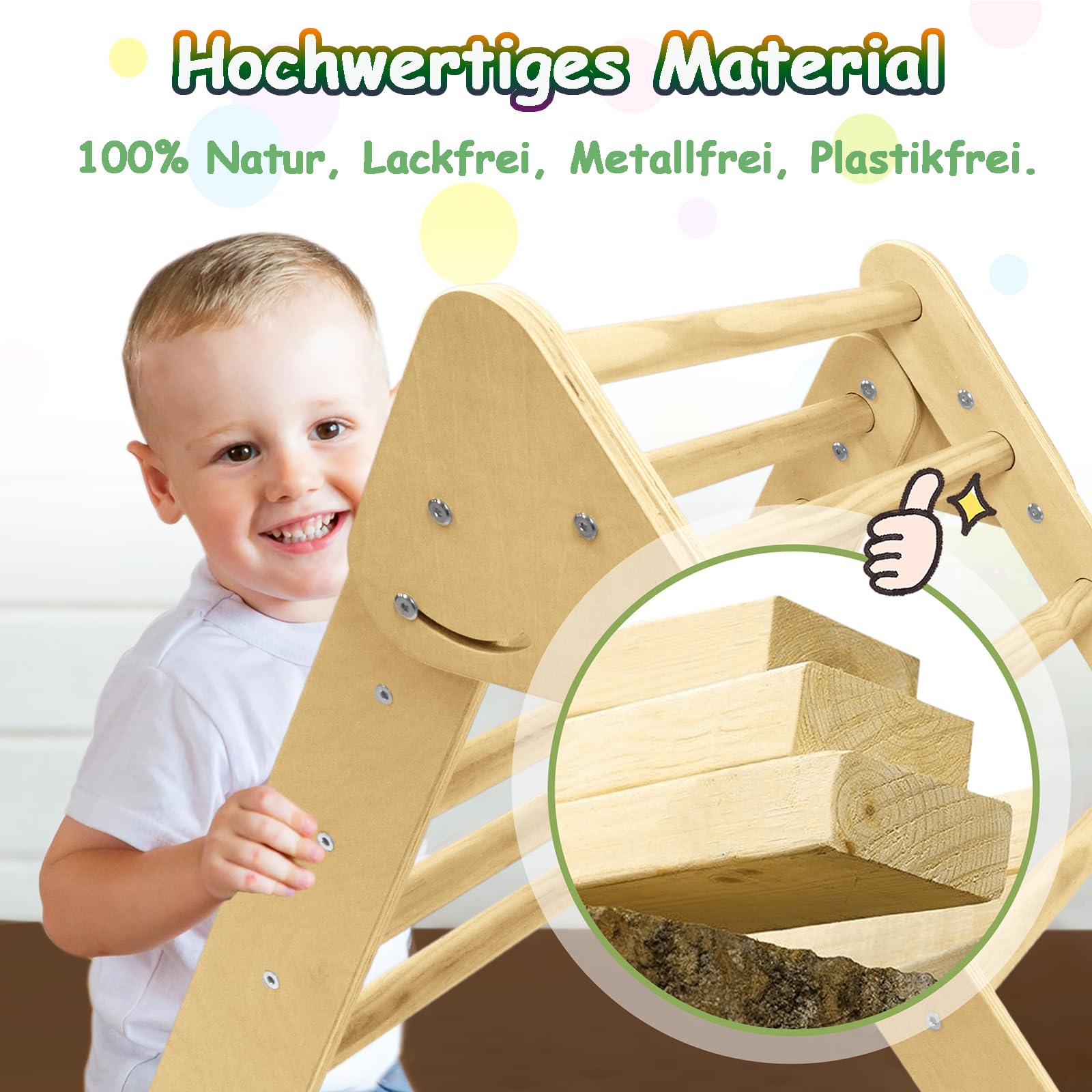 Aufun Klettergerüst Indoor Sprossenwand 3 in 1, Holz Kleinkind Klettergerüst Set, Kinder Pickler Dreieck, Baby Rutsche & Klettergerüste Indoor Spielgeräte für Kleinkinder ab 2-8 Jahr, ELC1072B