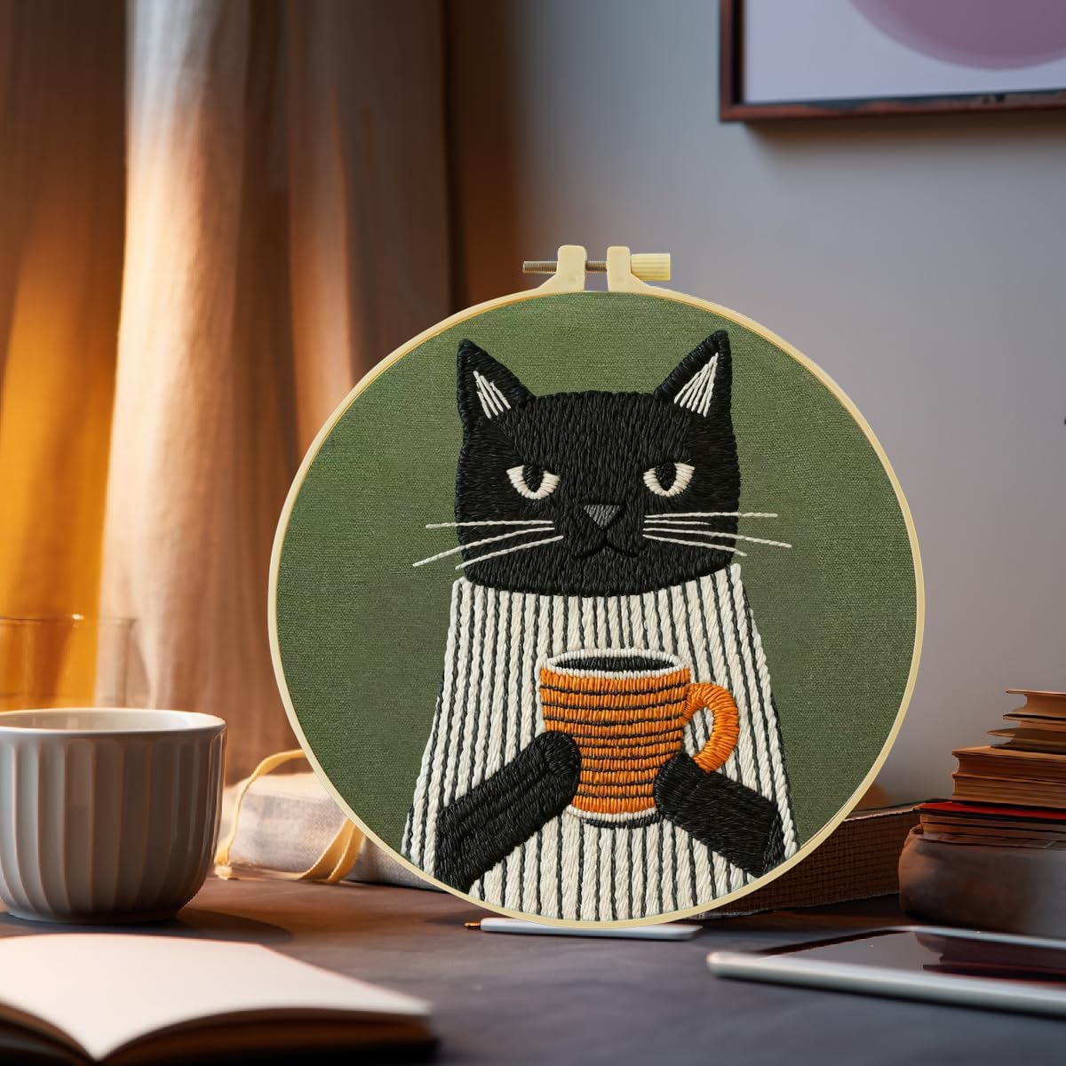 ZuoAnLF 8'' Embroidery Kit for Beginners Stamped Embroidery Kit Cross Stitch Kit Embroidery Starter Kit with Instructions, Embroidery Hoops for Home Office Decor.