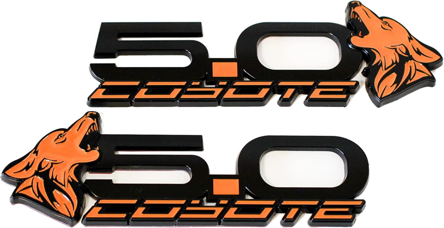 MF Auto Designs V4 Coyote 5.0" Fender Badges (Pair) Orange Automotive