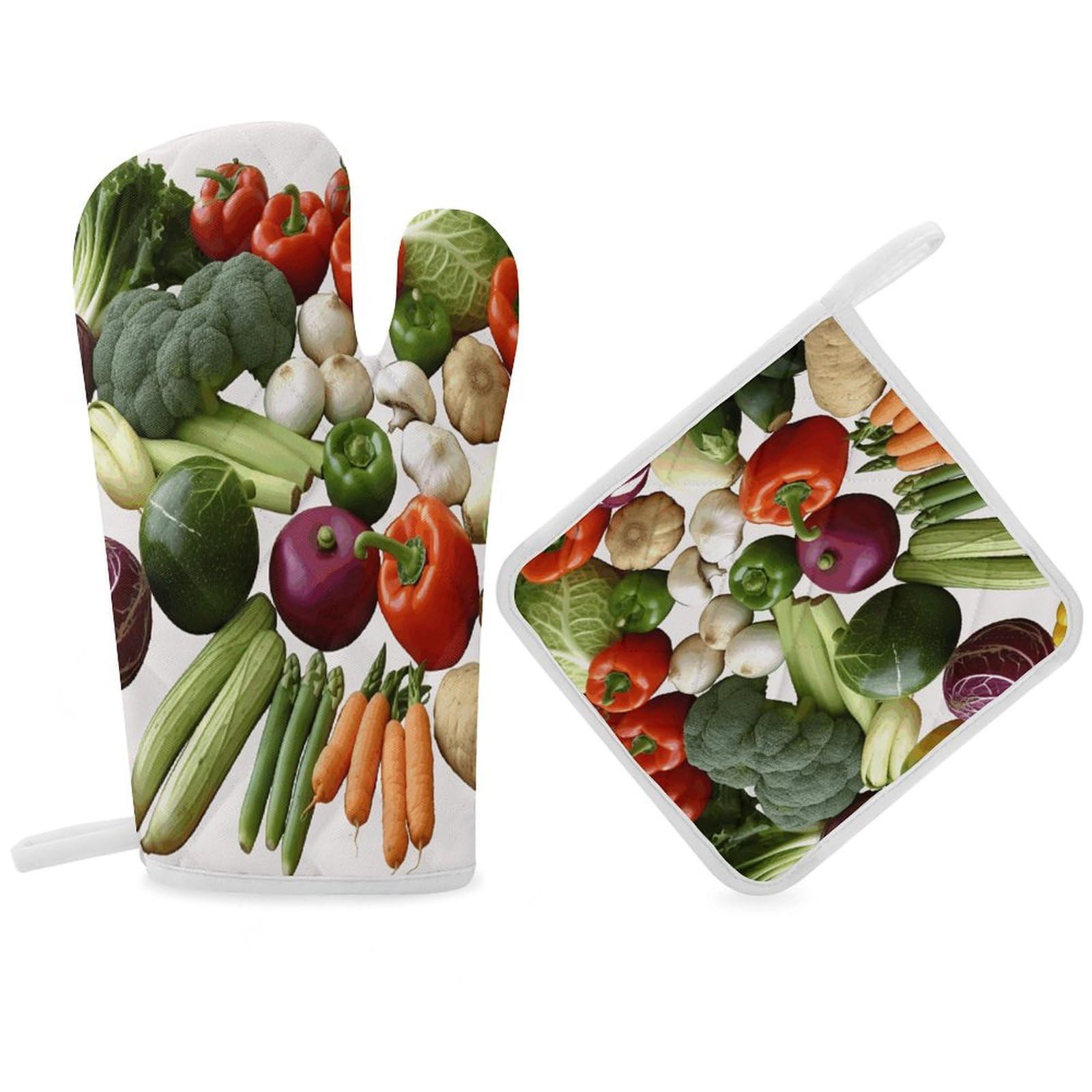 Fodpand Women's Style Introduction Of Various Vegetables Oven Mitts And Pot Holders Sets,Oven Gloves For Kitchen Oven Mitts And Potholders For Baking Cooking Grilling Apartment Essentials