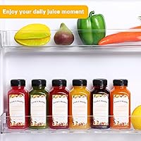 Vista 5 de Moretoes 12 botellas de plástico para jugo de 8 onzas con tapas, botellas de agua reutilizables vacías transparentes, recipientes desechables