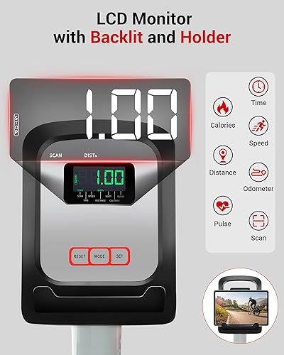 Miniatura 2 de ECHANFIT Bicicleta estática reclinada con conectividad Bluetooth 16 niveles de resistencia magnética y monitor de frecuencia de pulso para personas