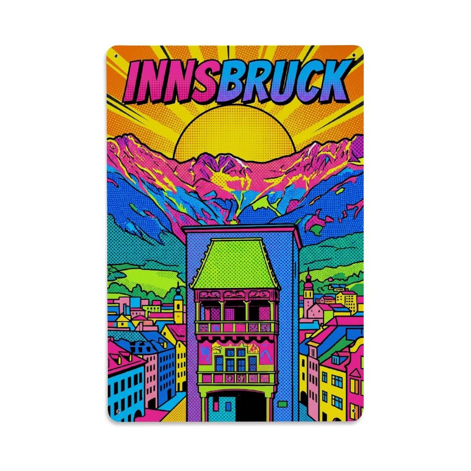 Olhnbad Style Innsbruck Austria Austrian Graphic Alpine Travel Metal Tin Sign