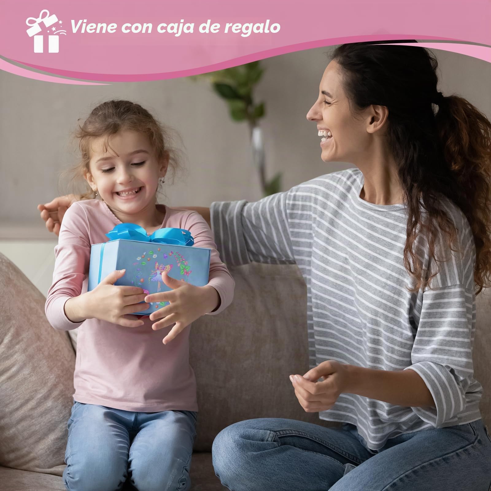 Lolalet Joyero de Madera para Niñas, Organizador de Joyería con Unicornio, Caja para Collar, Pendientes, Pulsera, Reloj, Pintalabios y Anillo - Rosa