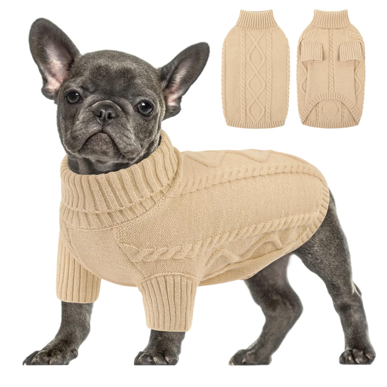 Queenmore Dog Sweater, Warm Soft Winter Turtleneck Pet Knitwear for Dachshund, Sausage Dog, French Bulldog, Whippet, Greyhound (Apricot,M)