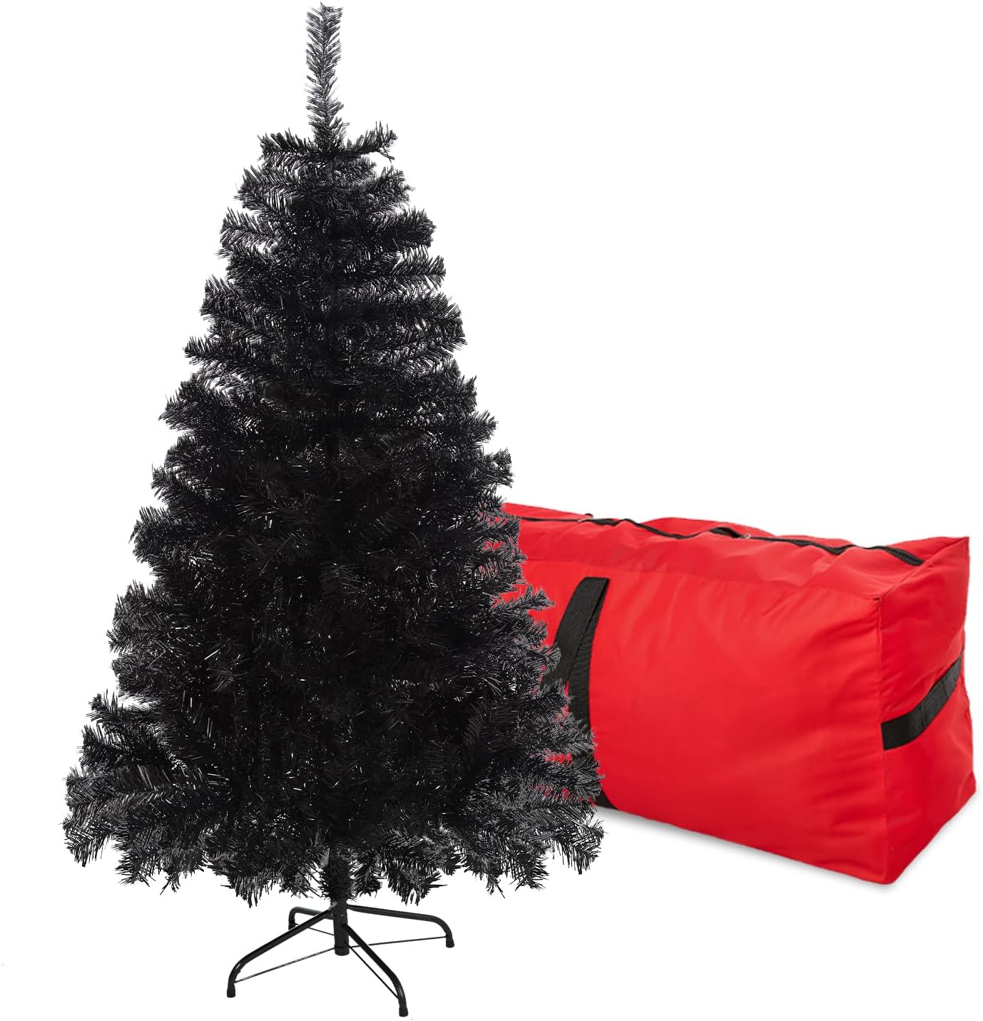 5FT Black Christmas Tree, Small Artificial Halloween Tree with 600 Branch Tips, Xmas Full Tree for Indoor Holiday Carnival Party,Foldable Metal Stand Black 5FT