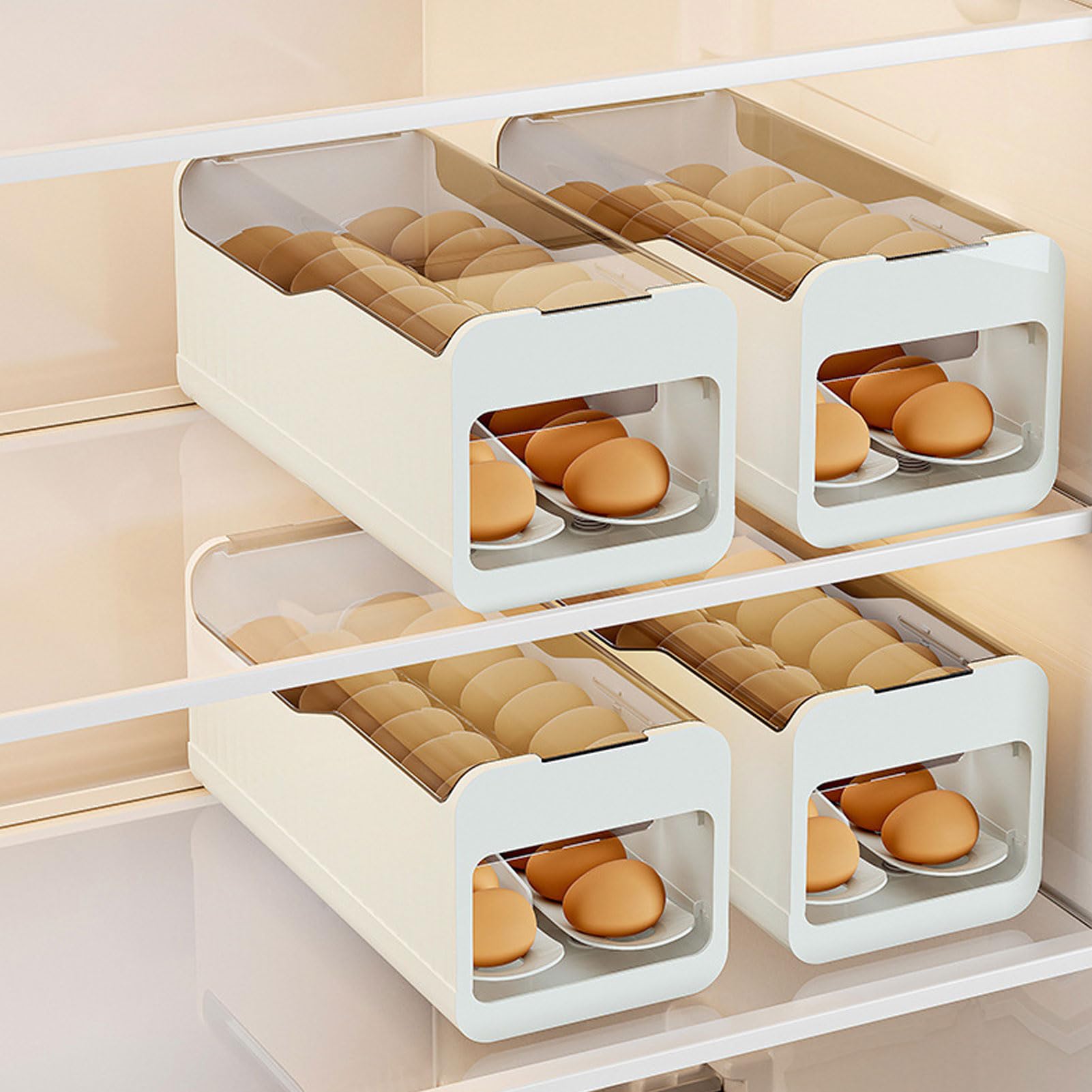 Portauova per frigorifero, contenitore organizer per dispenser di uova con arrotolamento automatico con coperchio, vassoio per frigorifero in PP per uso alimentare, organizer da