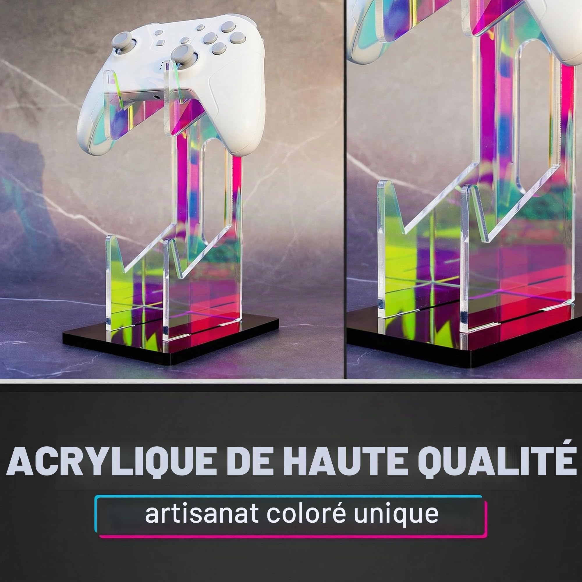 NiHome Support universel en acrylique irisé à 2 niveaux pour manette de jeu PS5 Xbox ONE Switch coloré accessoires de jeu antidérapant stable en acrylique transparent