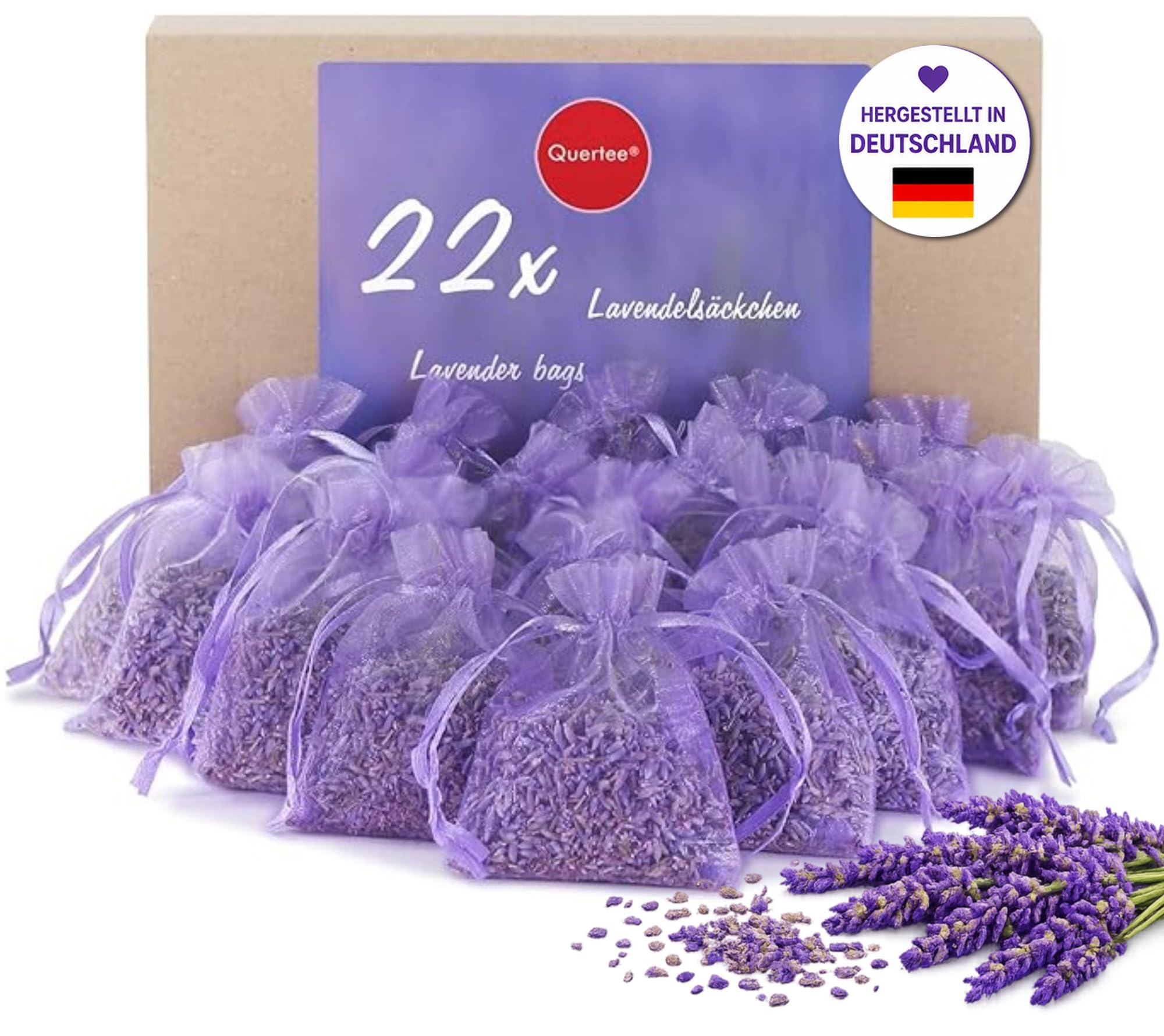 Quertee 22x6g Sachet de Lavande comme Sachet parfumé avec de la Lavande odorante - Protection Contre Les Mites dans l'armoire - Lavande pour Dormir et se Relaxer