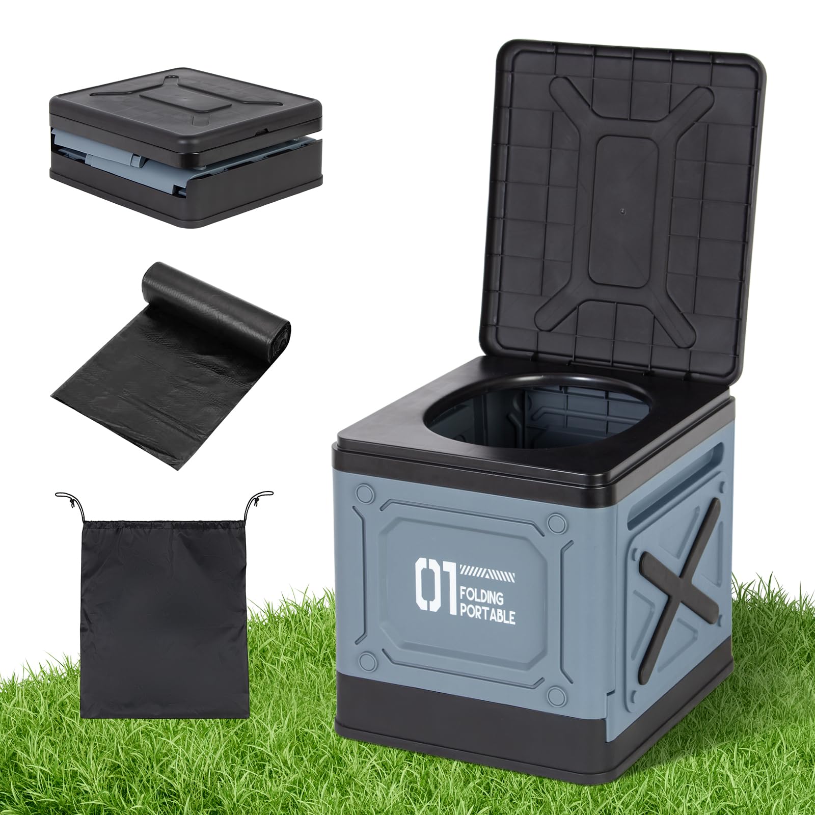 Leogreen Toilettes de Camping Pliables Max 150 kg, WC Portable Toilette Seche, Toilette Portable Voiture, pour Adulte Voyage Embouteillages
