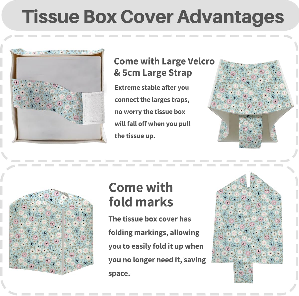 Floral Tissue Box Cover, Tissue Box Holder for Home, Office 5x5IN image 3