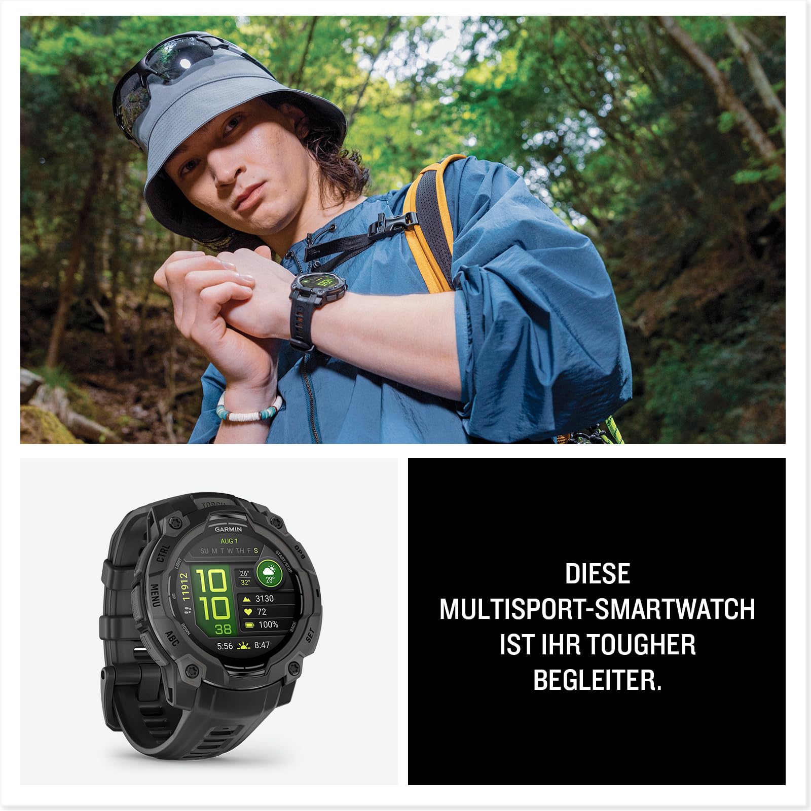 Garmin Instinct 3 45mm AMOLED Multisport-Smartwatch, 1,2" Display, 18 Tage Akkulaufzeit, 80+ Sport-Apps, Navigation, LED-Taschenlampe, wasserdicht